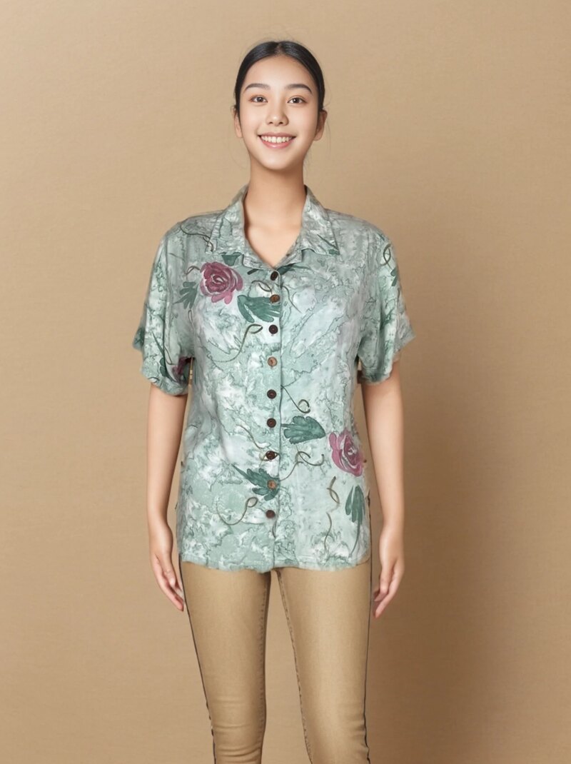 Elegant Floral Pattern Short-Sleeve Women'S Shirt
