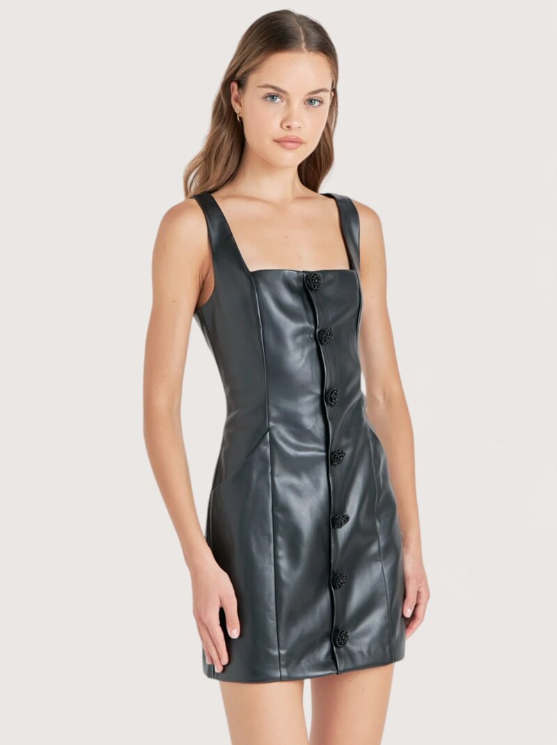 Sleek Black Faux Leather Mini Dress