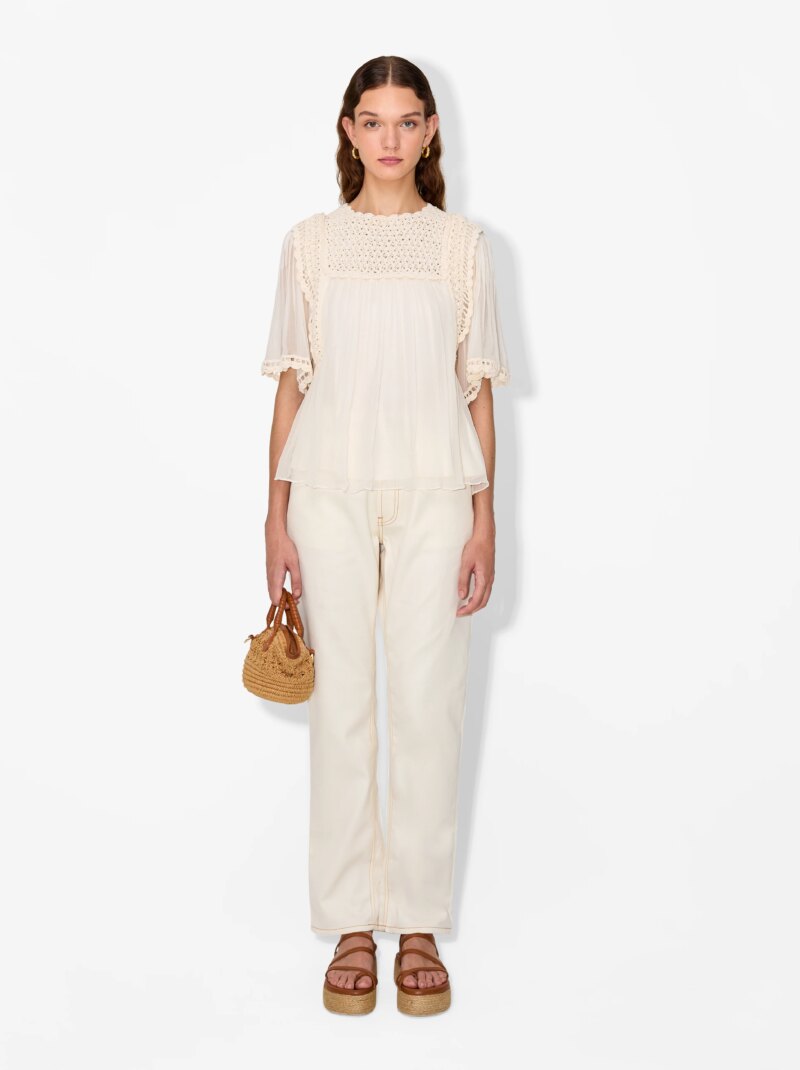 Delicate Crochet-Trimmed Blouse